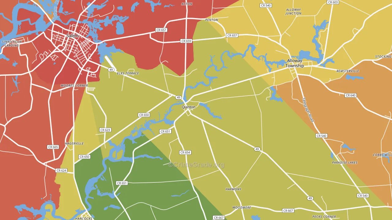 Quinton, NJ Map of Burglary Rates