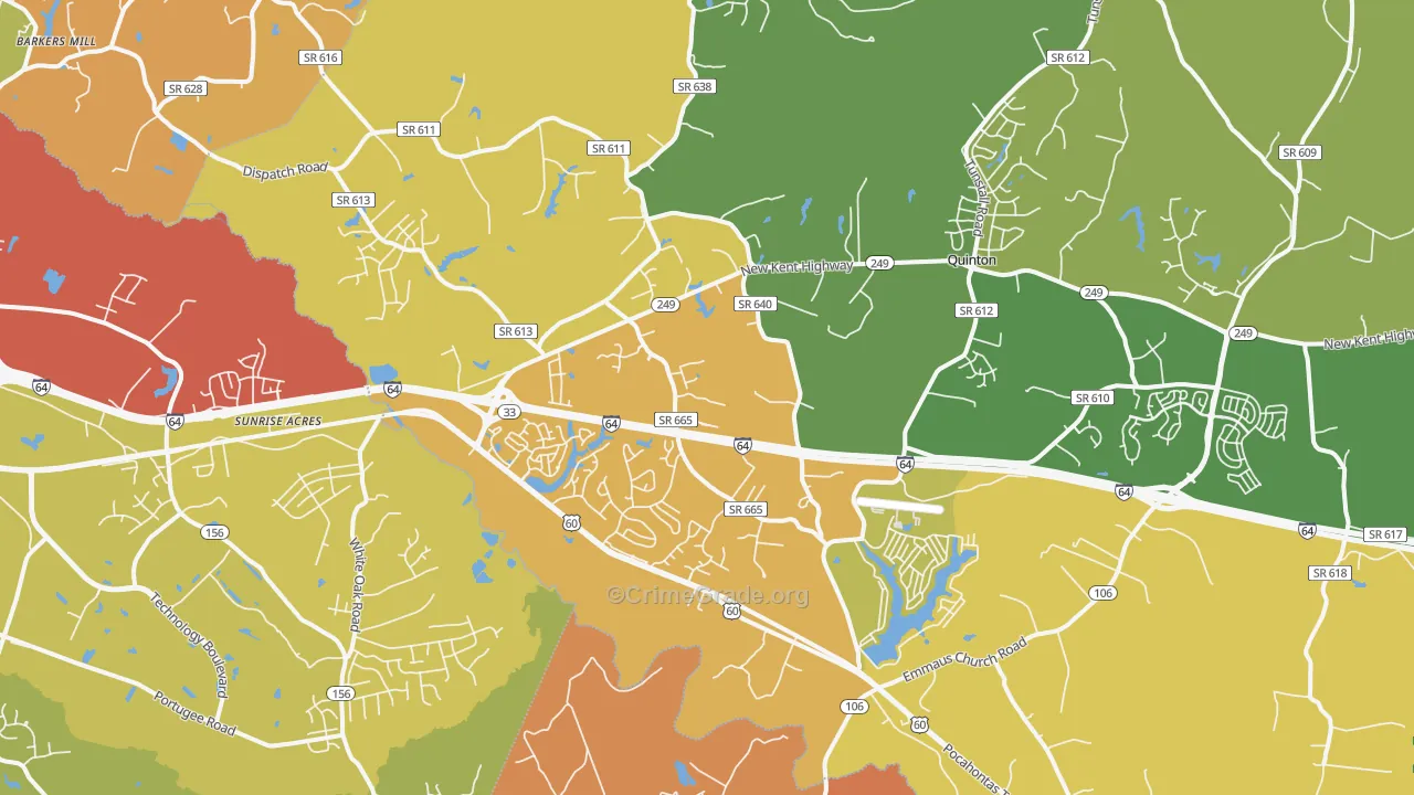 Quinton, VA Map of Burglary Rates