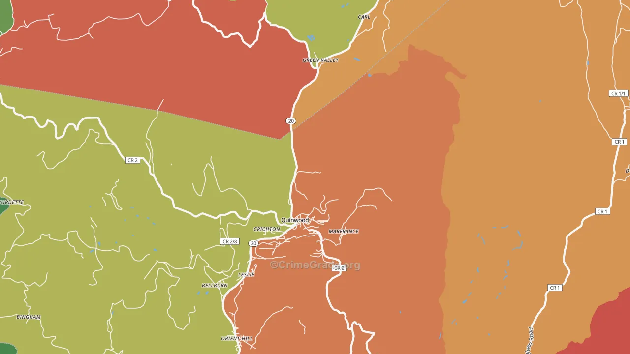 Quinwood, WV Map of Burglary Rates