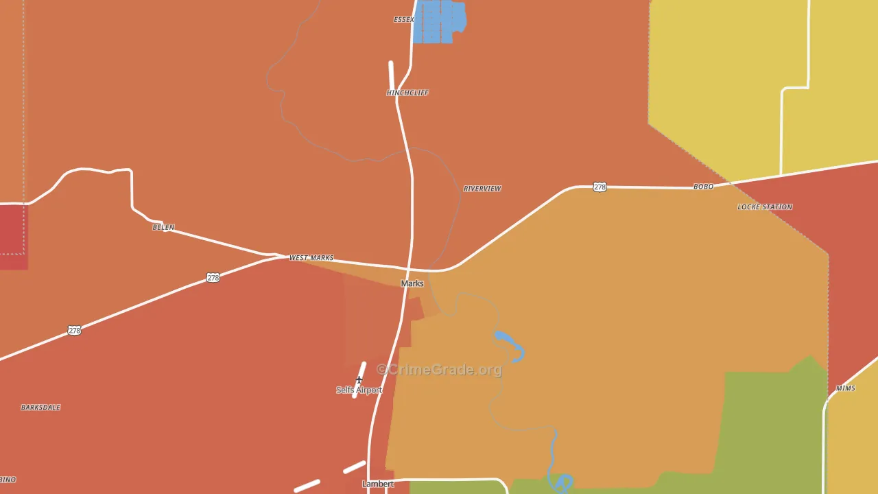 Quitman County, MS Map of Burglary Rates