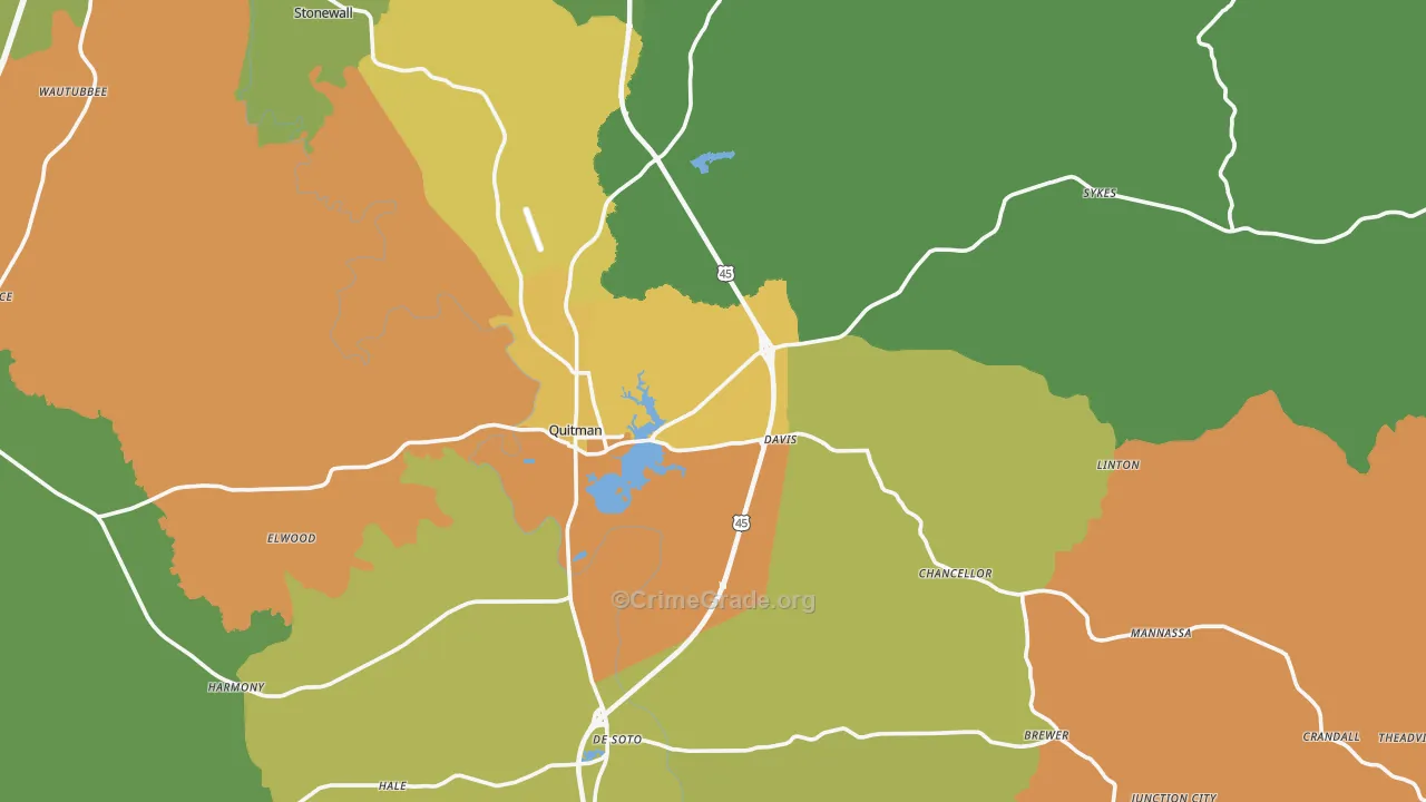 Quitman, MS Map of Burglary Rates