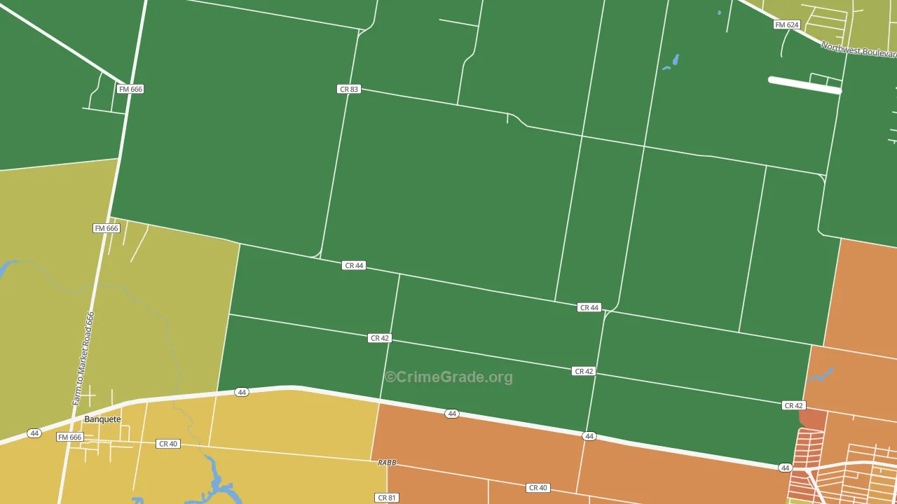 Rabb, TX Map of Burglary Rates