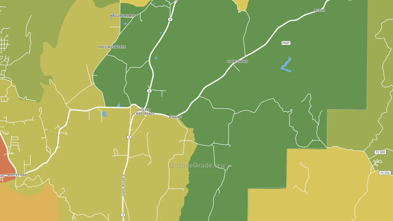 Rabbittown, AL Map of Burglary Rates