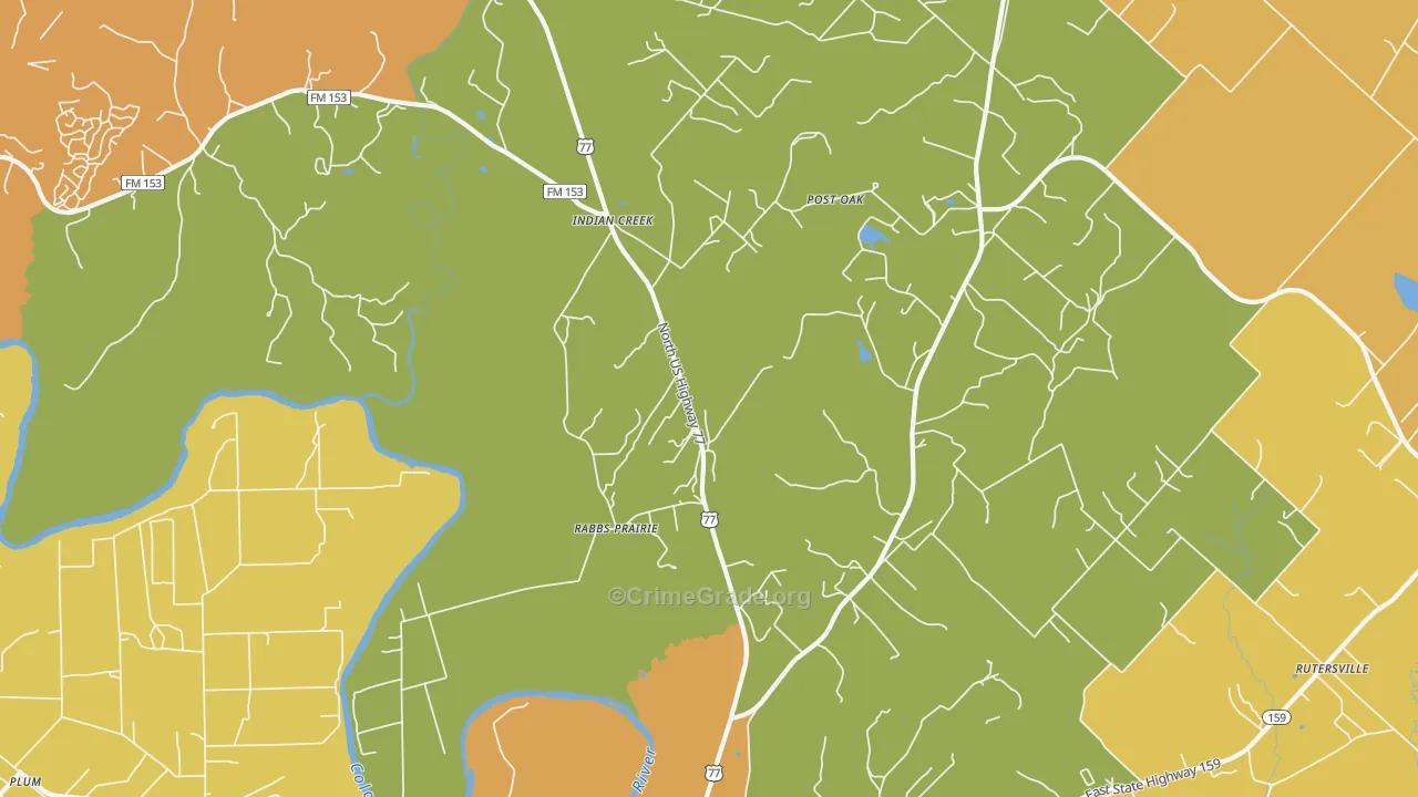 Rabbs Prairie, TX Map of Burglary Rates