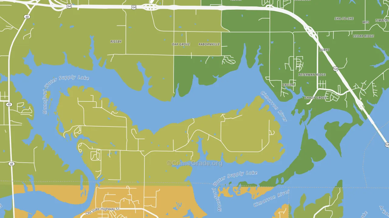 Rabornville, OK Map of Burglary Rates