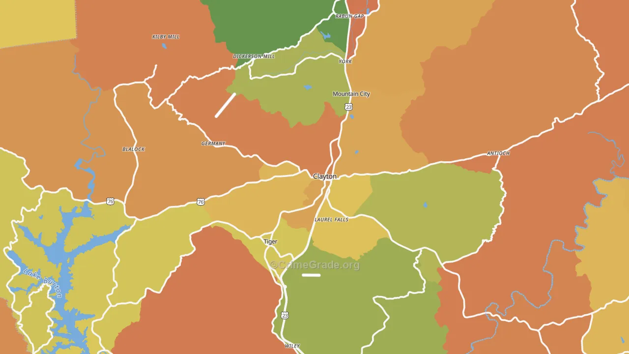 Rabun County, GA Map of Burglary Rates