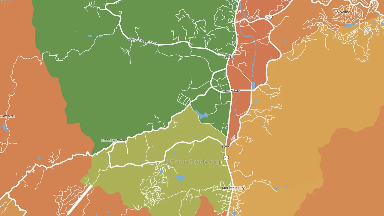 Rabun Gap, GA Map of Burglary Rates