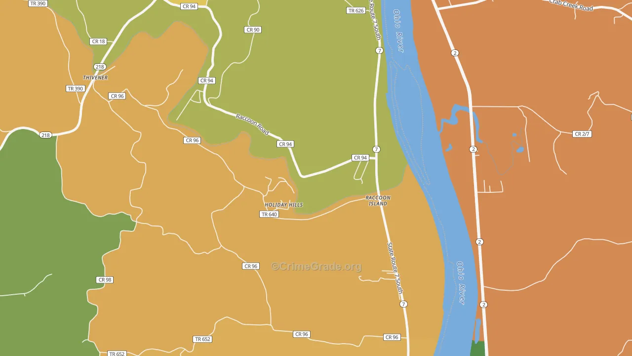 Raccoon Island, OH Map of Burglary Rates