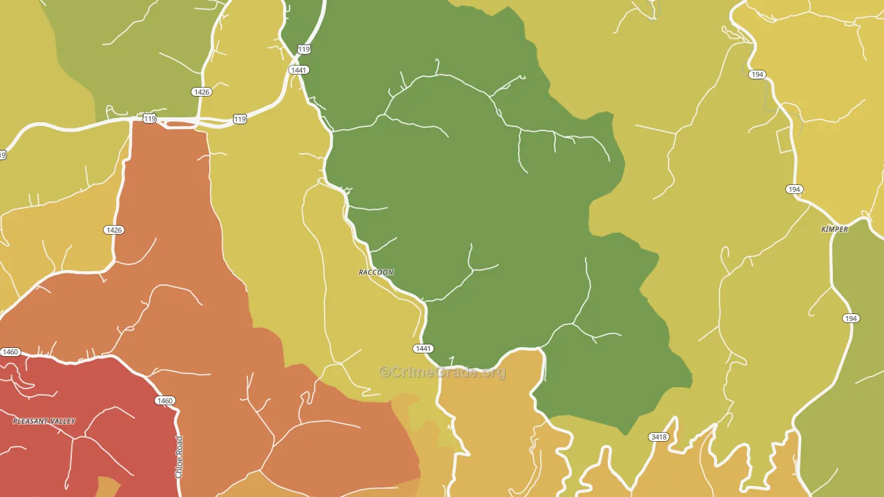 Raccoon, KY Map of Burglary Rates
