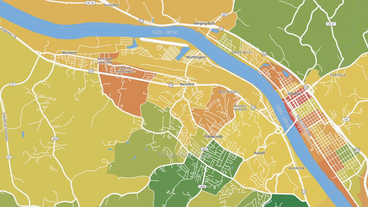 Raceland, KY Map of Burglary Rates