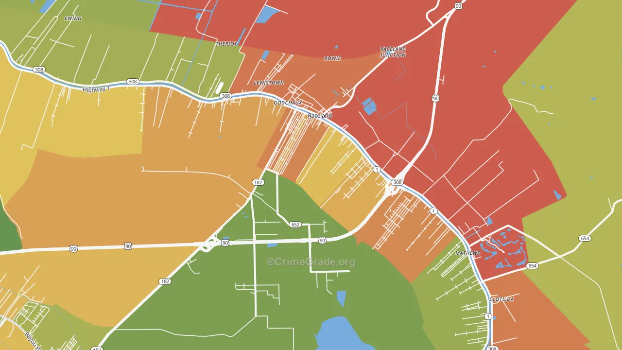 Raceland, LA Map of Burglary Rates