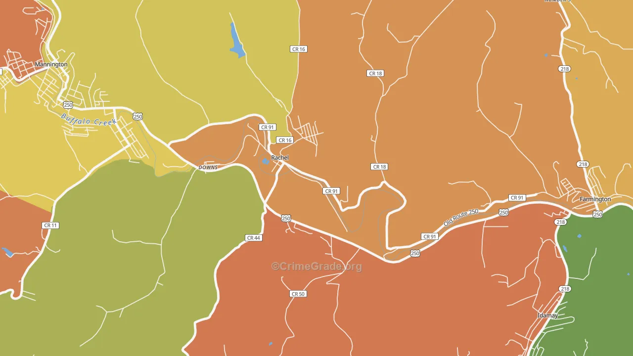 Rachel, WV Map of Burglary Rates