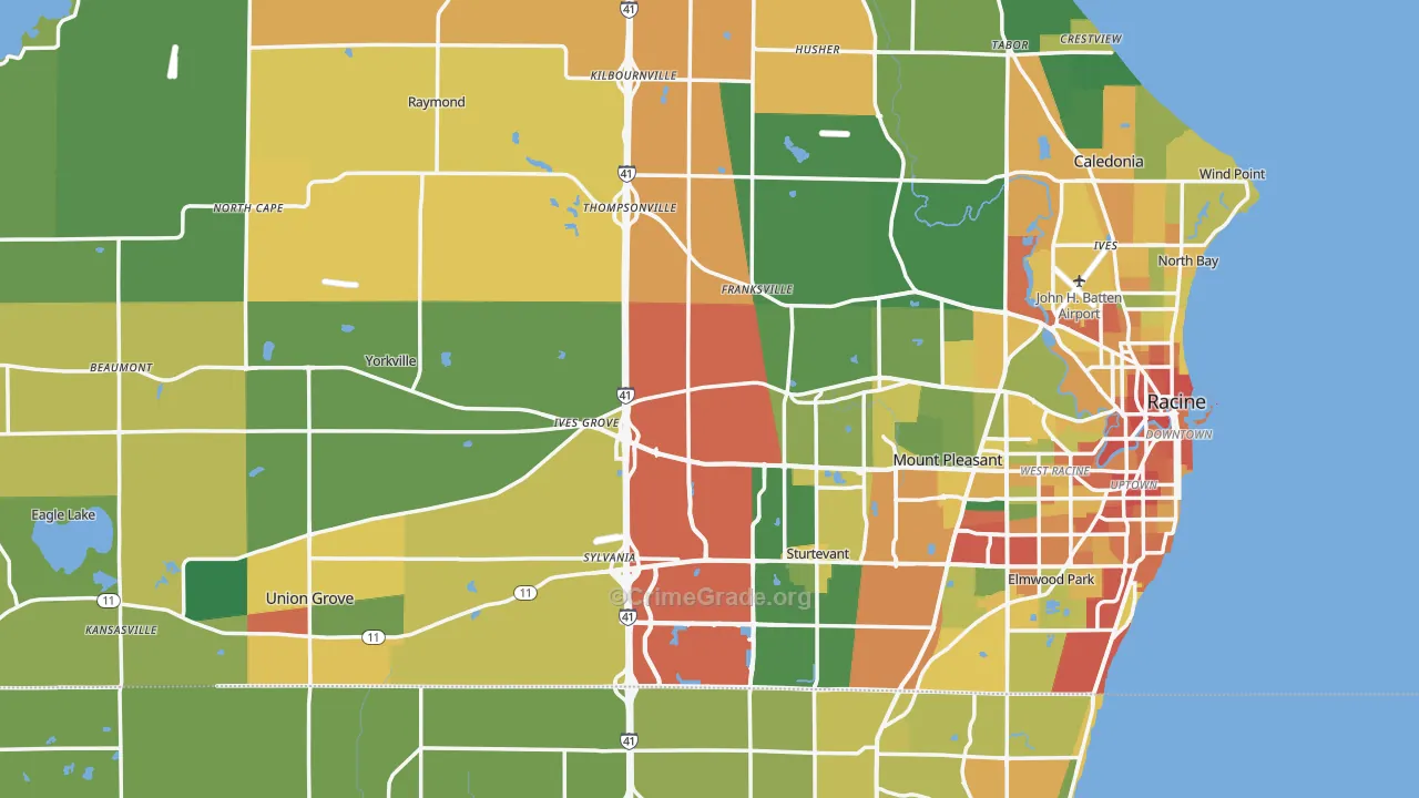 Racine County, WI Map of Burglary Rates