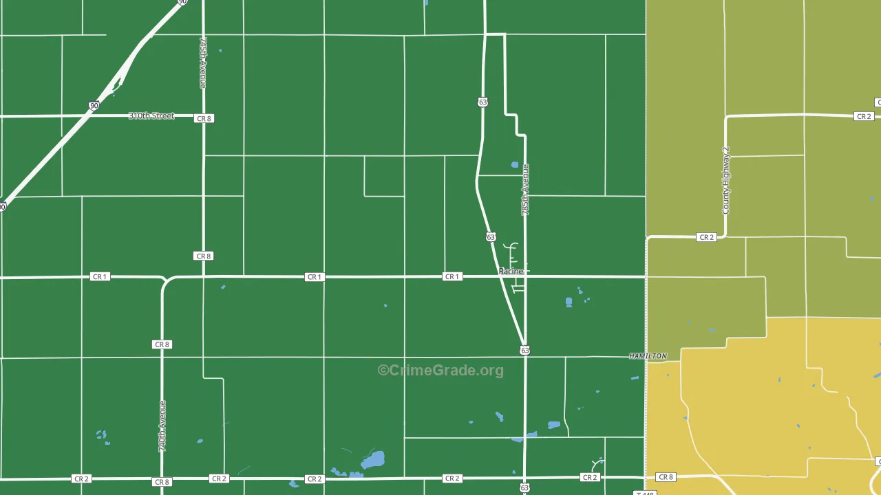 Racine, MN Map of Burglary Rates