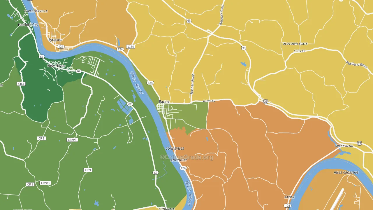 Racine, OH Map of Burglary Rates