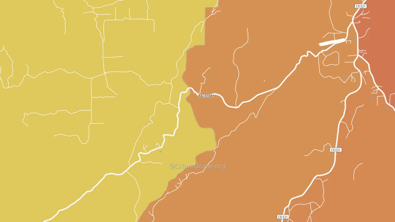 Rackerby, CA Map of Burglary Rates