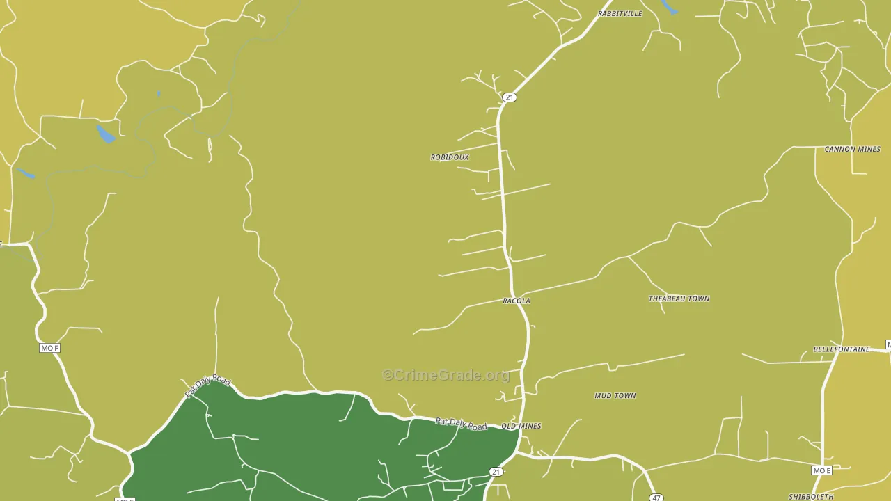 Racola, MO Map of Burglary Rates