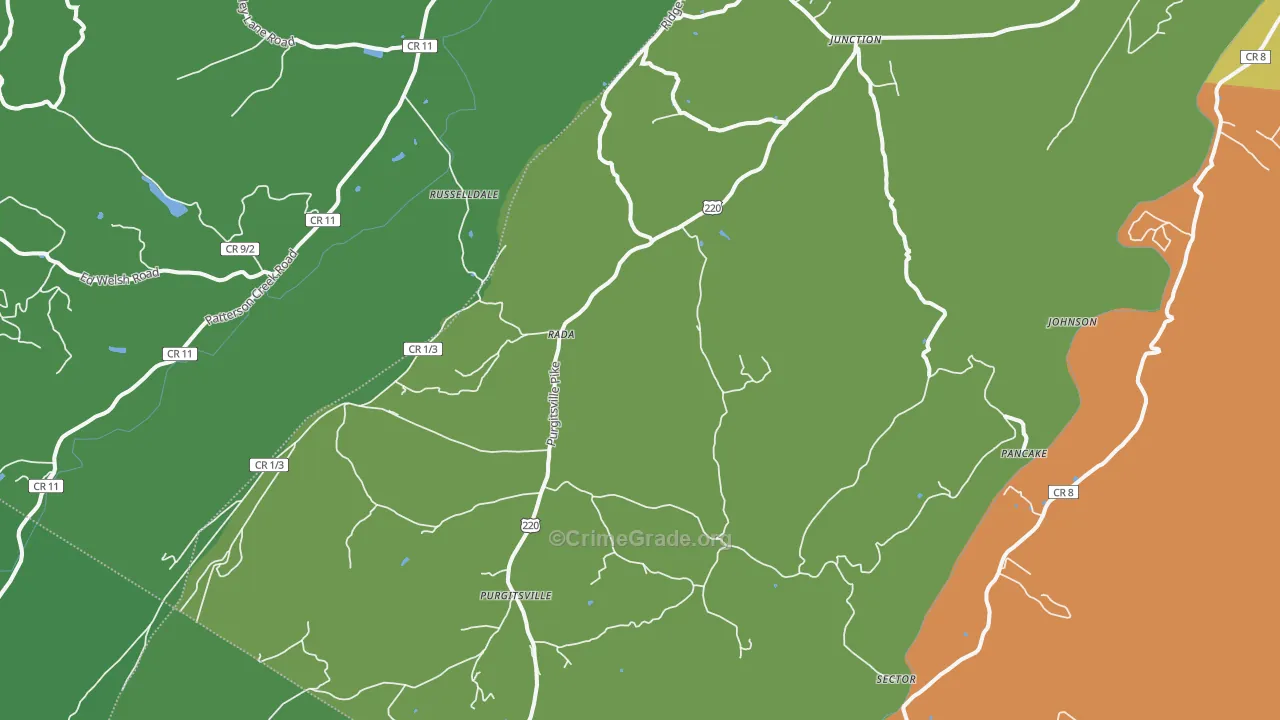 Rada, WV Map of Burglary Rates
