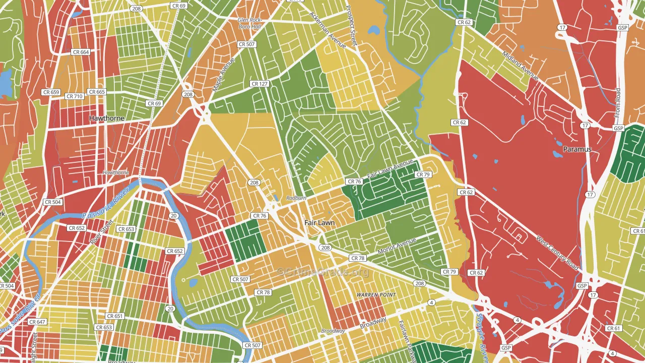 Radburn, Fair Lawn, NJ Map of Burglary Rates