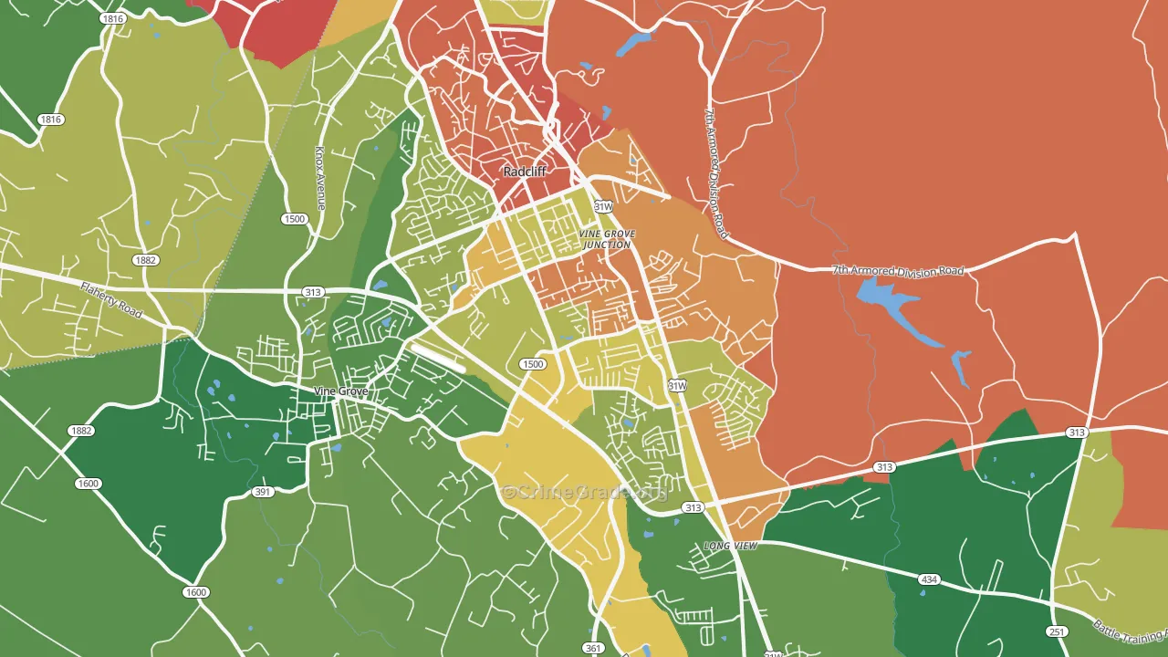 Radcliff, KY Map of Burglary Rates
