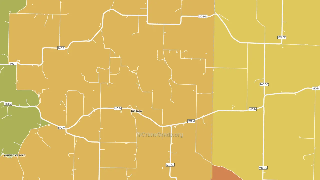 Rader, MO Map of Burglary Rates