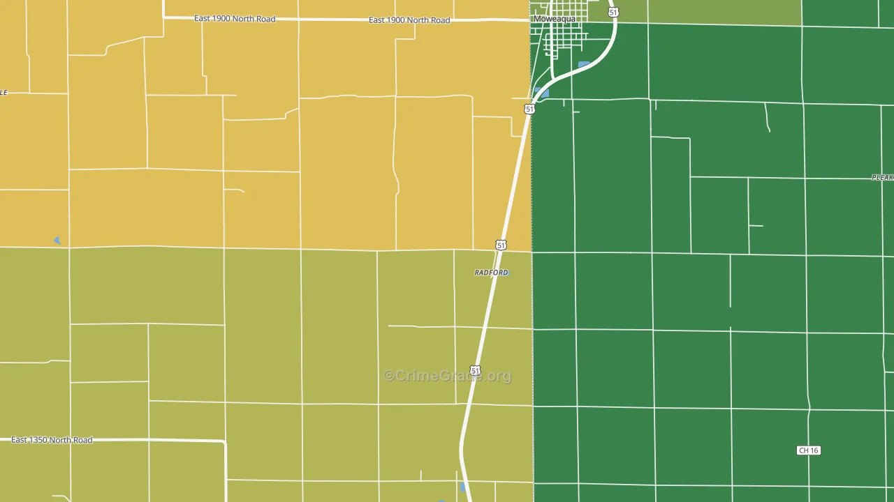 Radford, IL Map of Burglary Rates