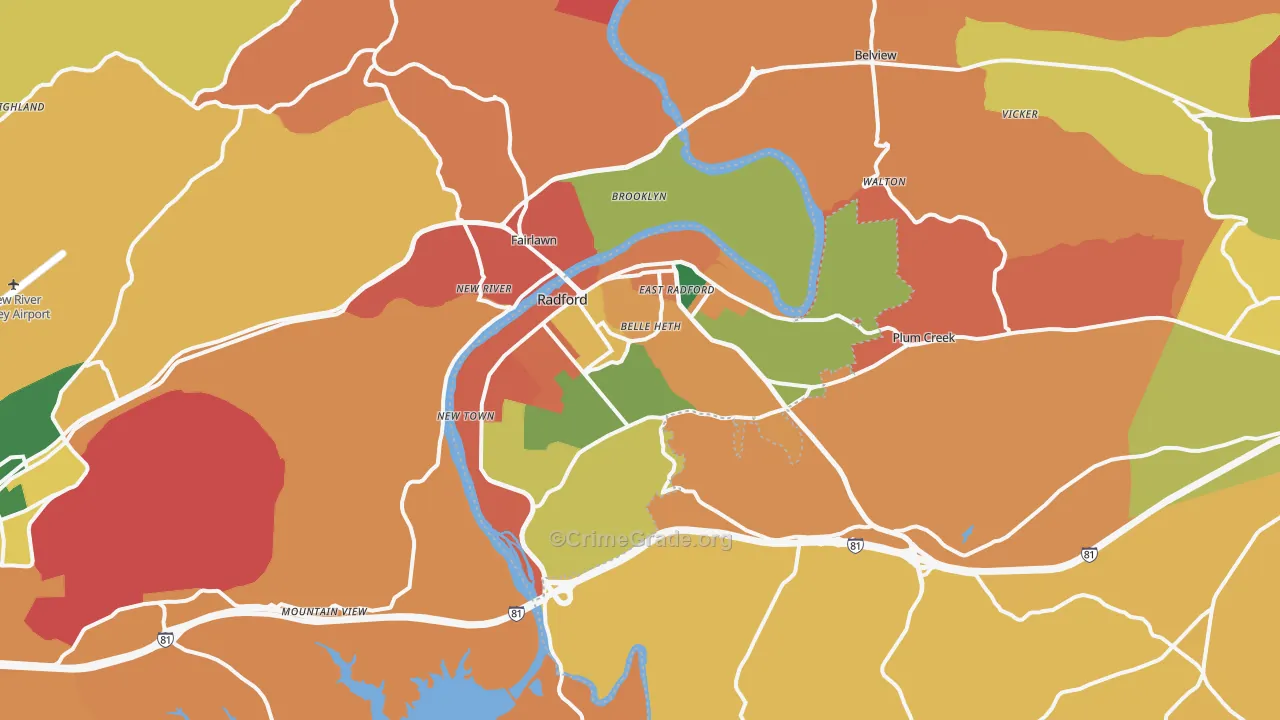 Radford, VA Map of Burglary Rates