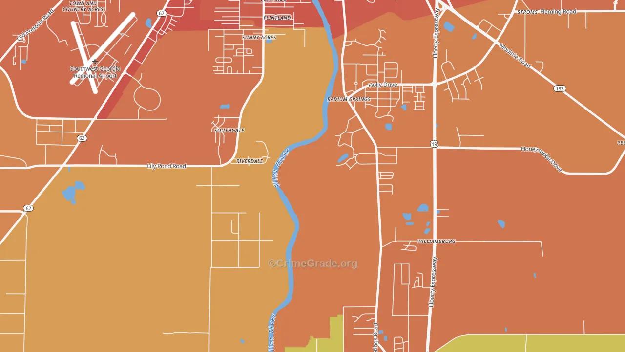 Radium Springs, GA Map of Burglary Rates