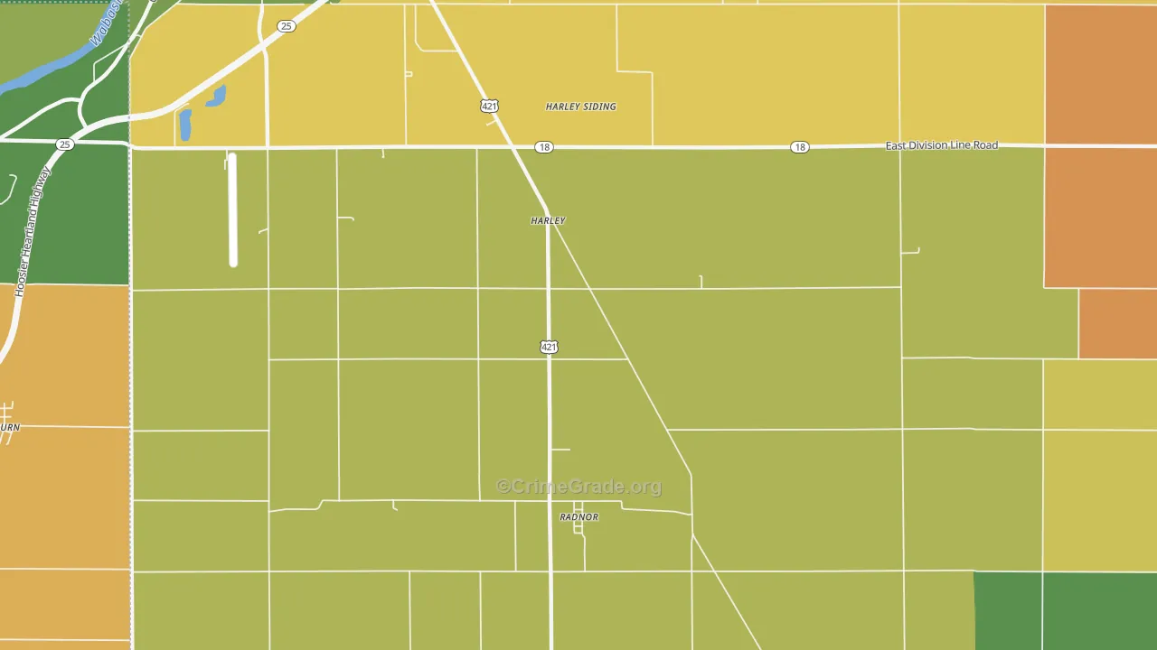 Radnor, IN Map of Burglary Rates