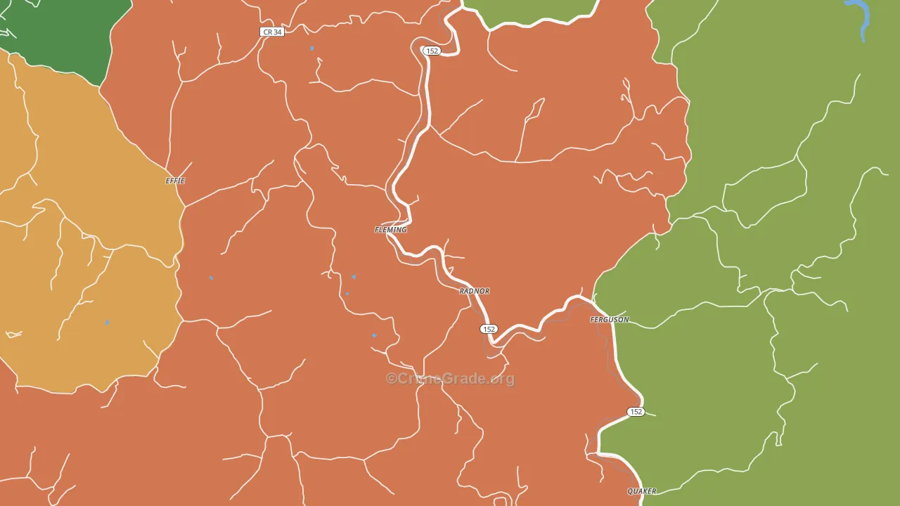 Radnor, WV Map of Burglary Rates