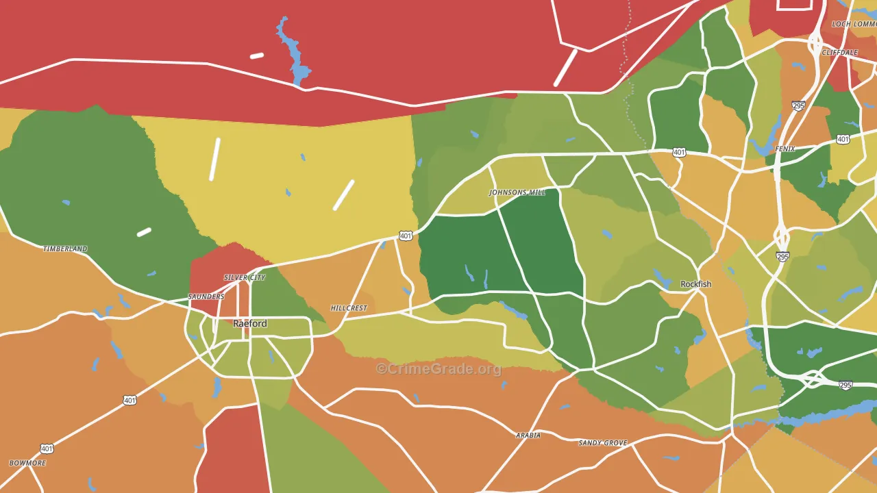 Raeford, NC Map of Burglary Rates