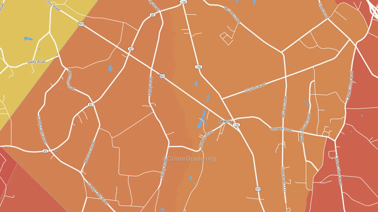 Raemon, NC Map of Burglary Rates