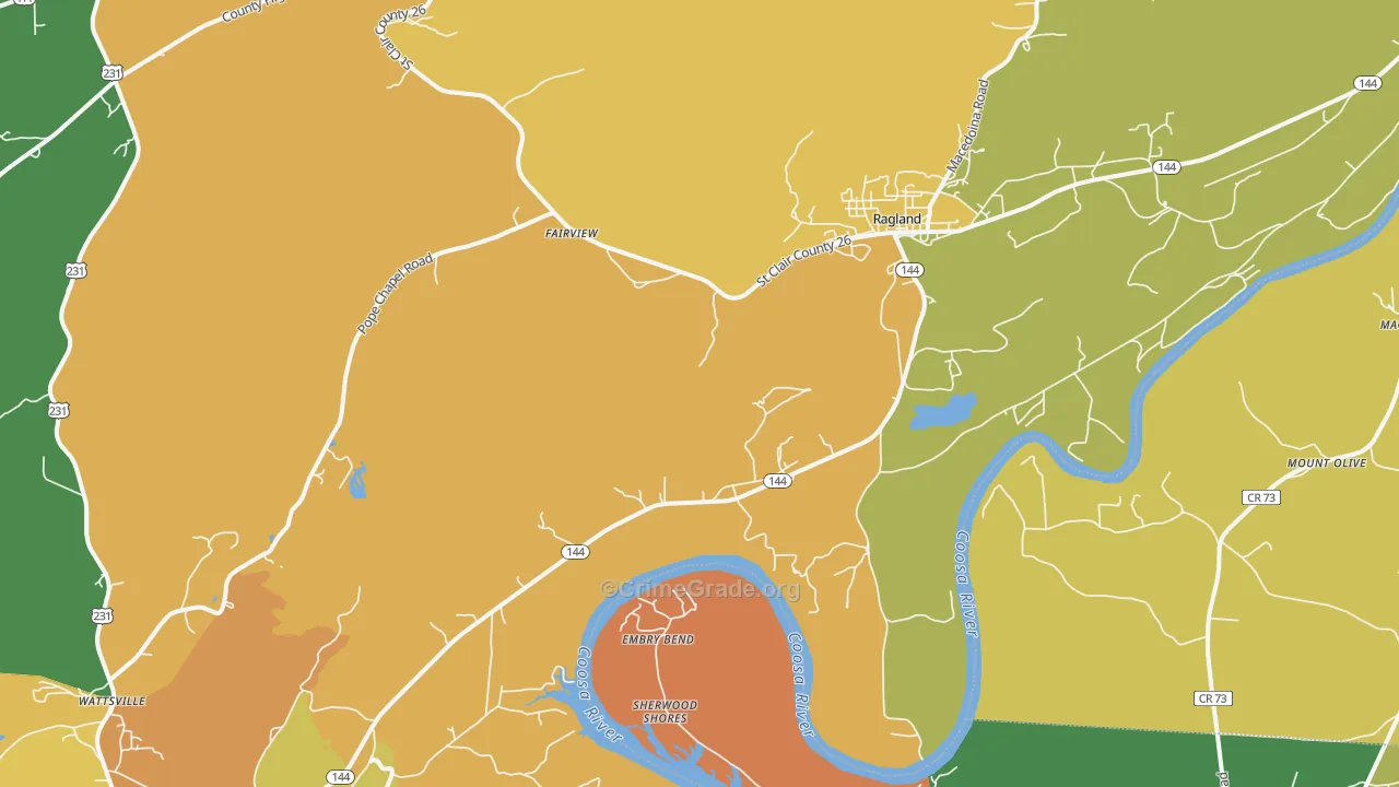 Ragland, AL Map of Burglary Rates