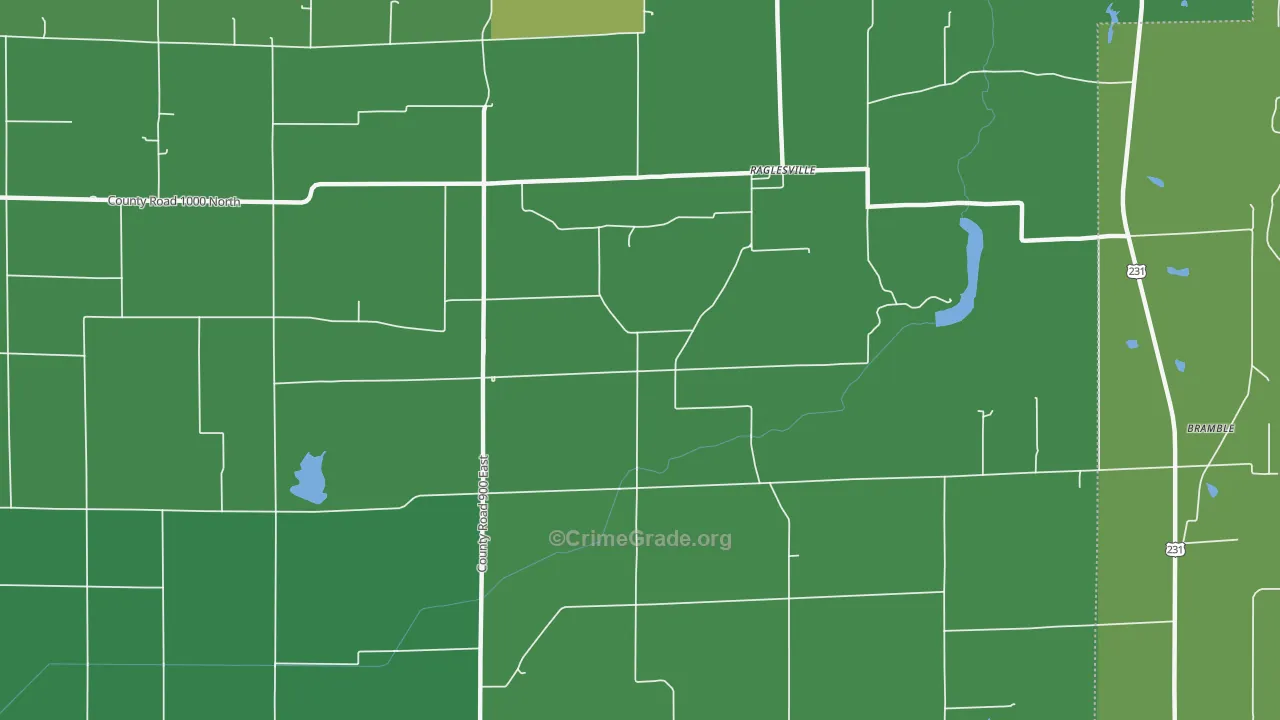Raglesville, IN Map of Burglary Rates