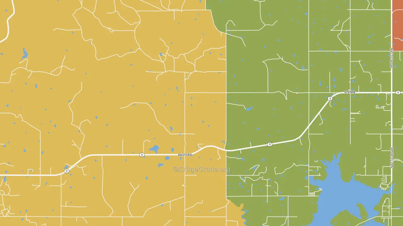 Raiford, OK Map of Burglary Rates