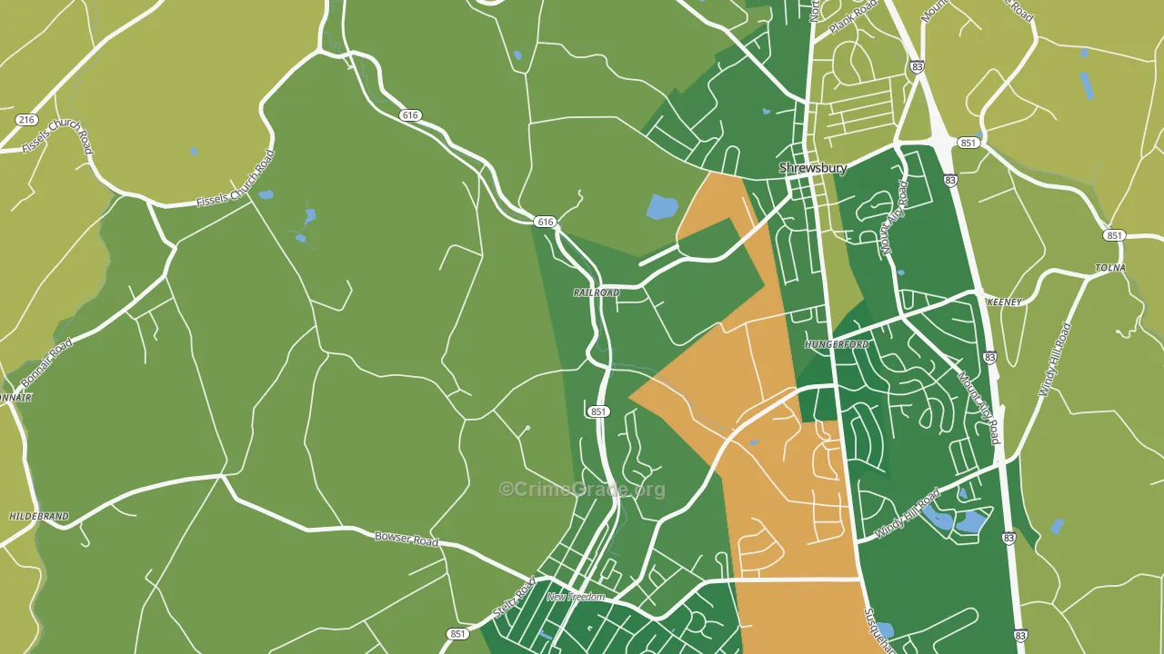 Railroad, PA Map of Burglary Rates