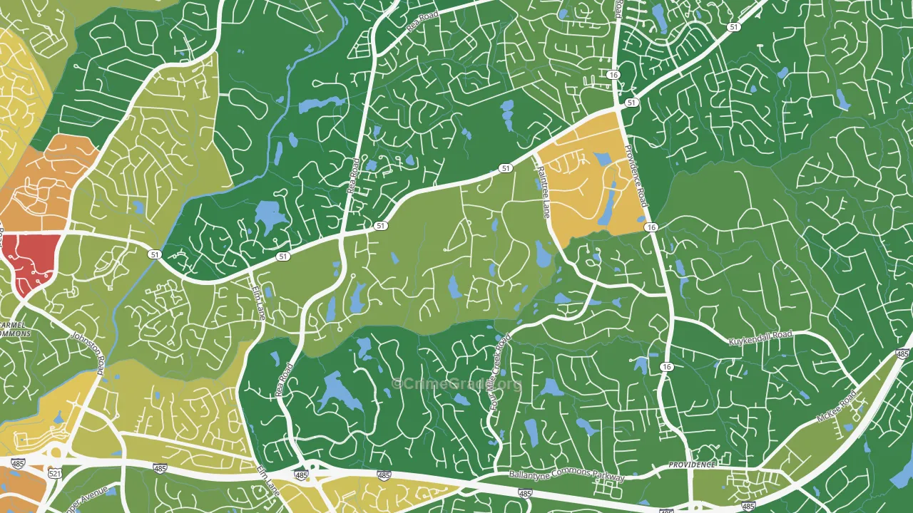 Rain Tree, Charlotte, NC Map of Burglary Rates