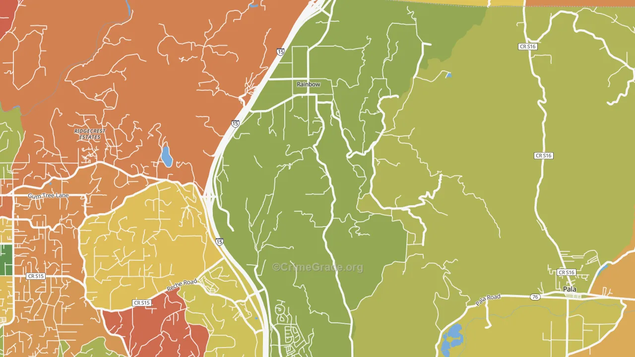 Rainbow, CA Map of Burglary Rates