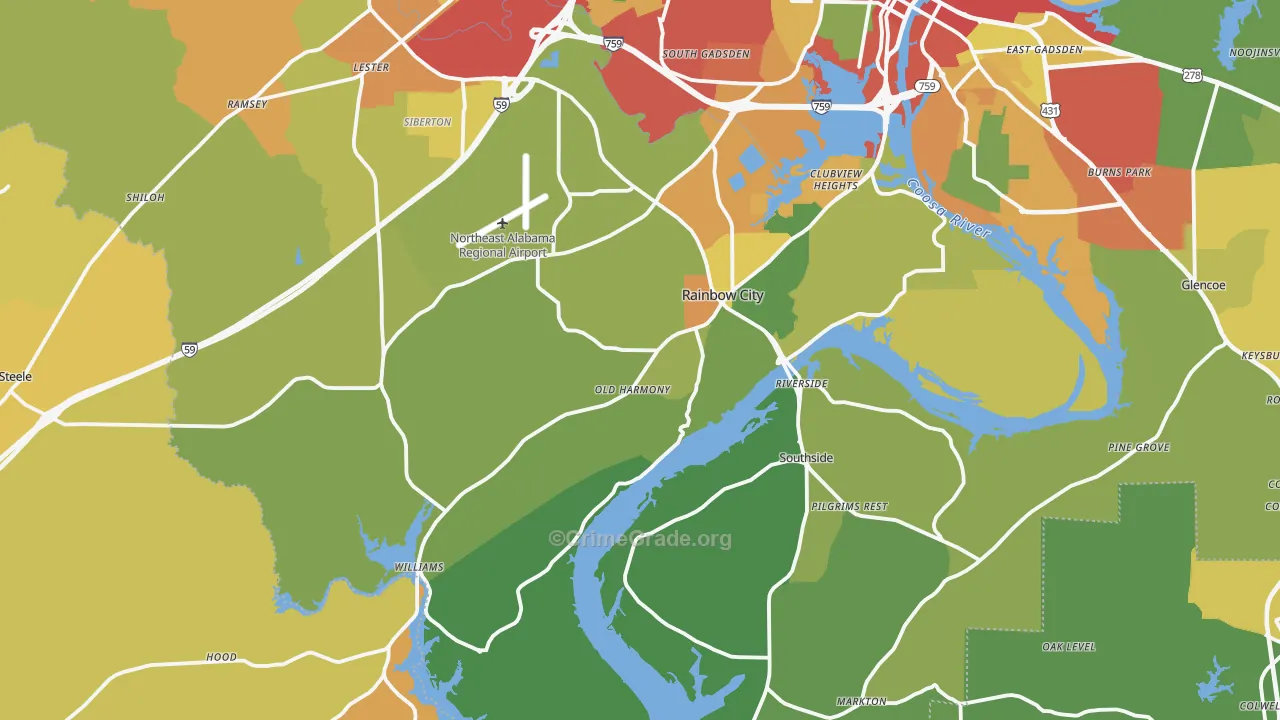 Rainbow City, AL Map of Burglary Rates