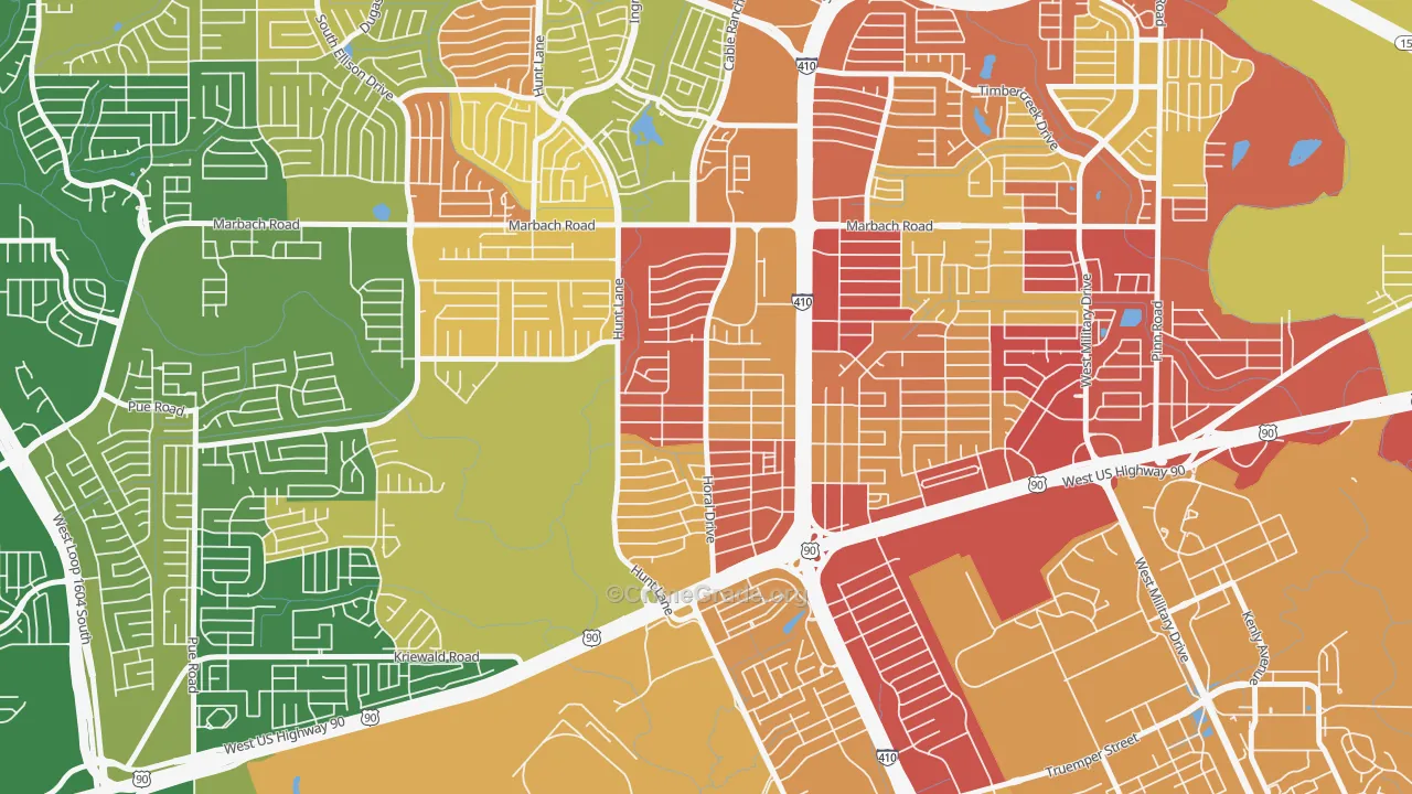 Rainbow Hills, San Antonio, TX Map of Burglary Rates