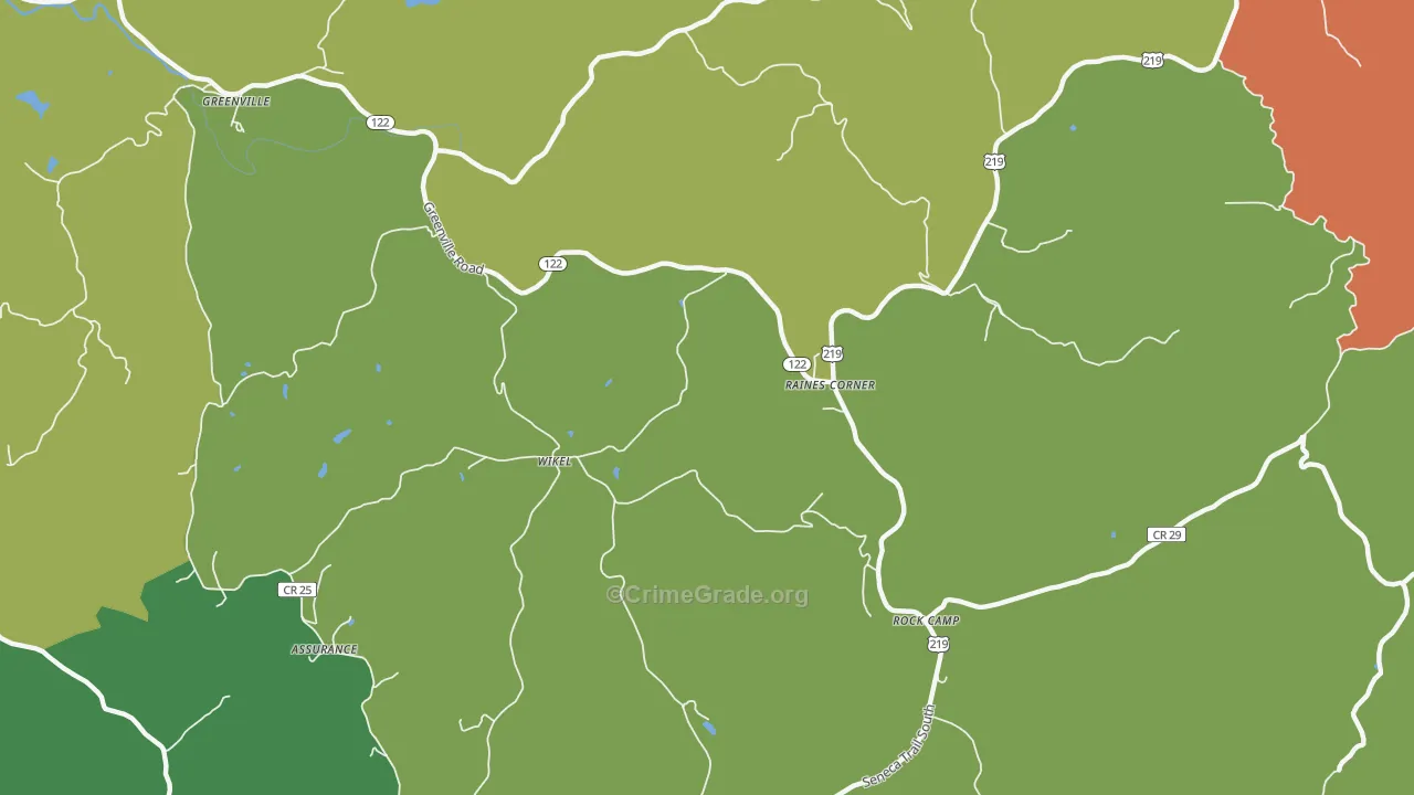 Raines Corner, WV Map of Burglary Rates
