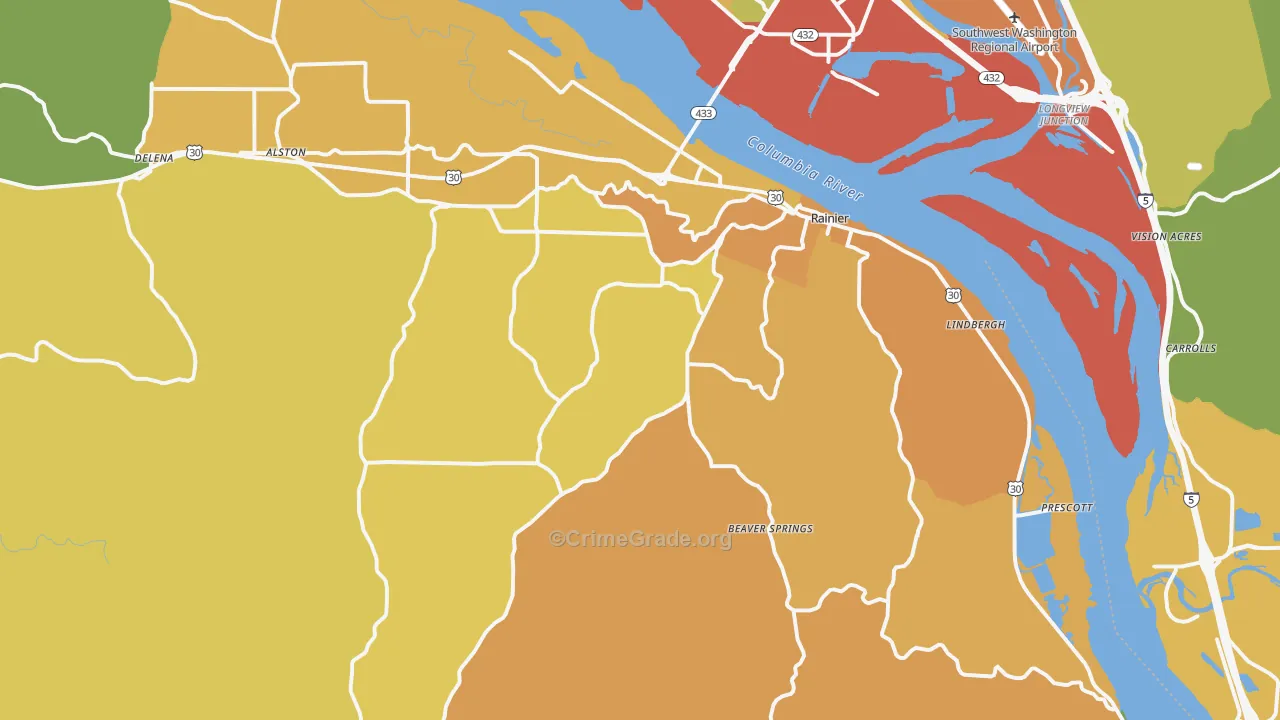 Rainier, OR Map of Burglary Rates