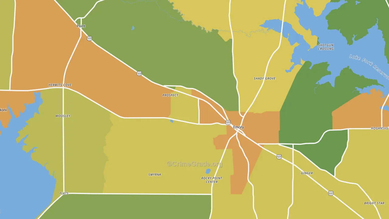 Rains County, TX Map of Burglary Rates
