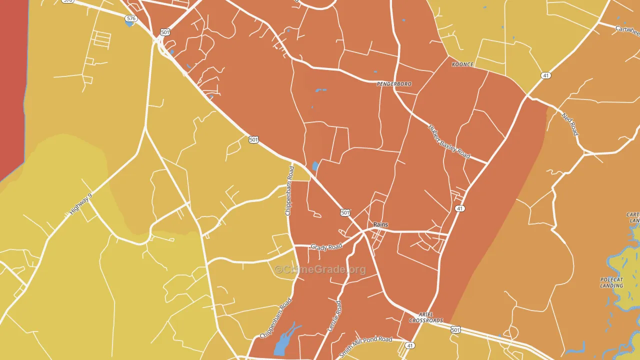 Rains, SC Map of Burglary Rates