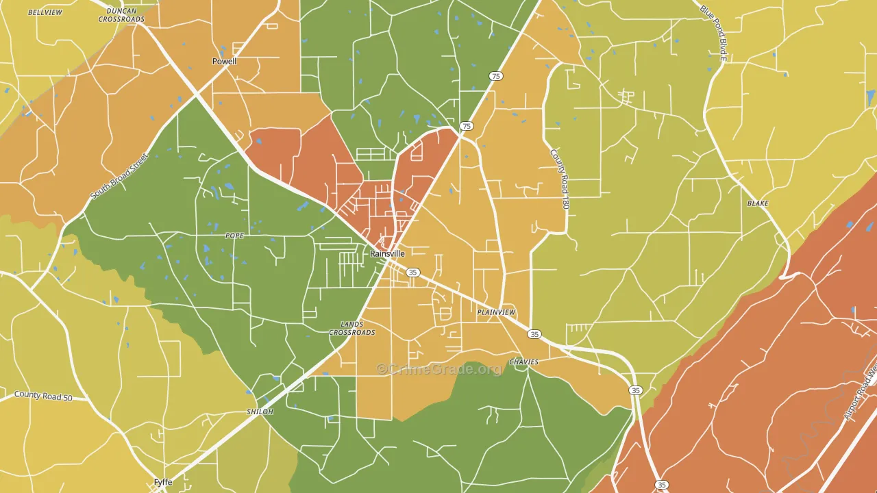 Rainsville, AL Map of Burglary Rates