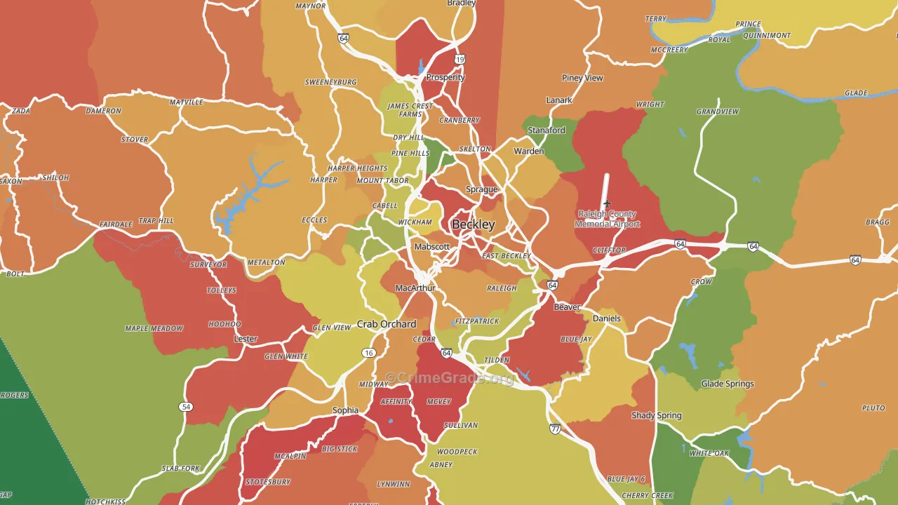 Raleigh County, WV Map of Burglary Rates