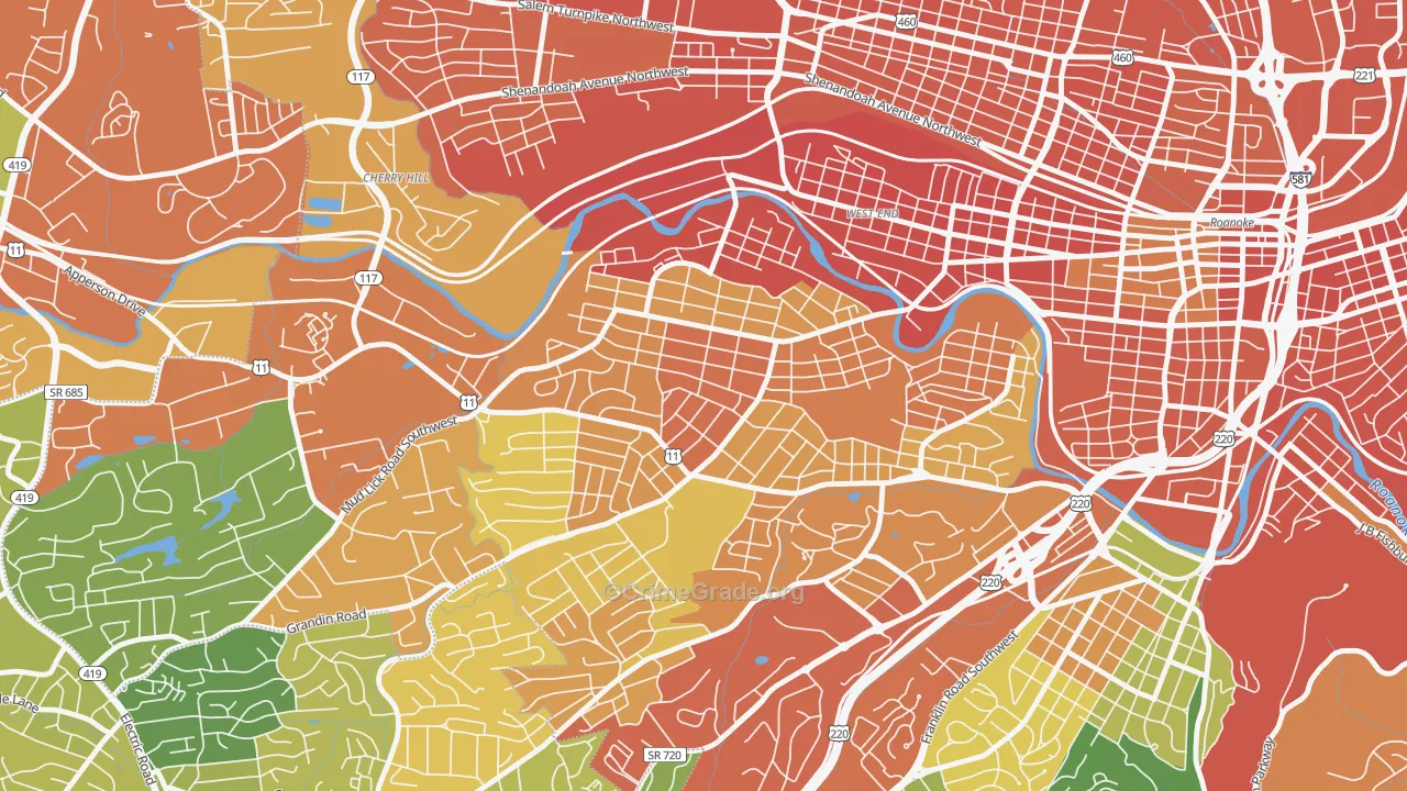 Raleigh Court, Roanoke, VA Map of Burglary Rates