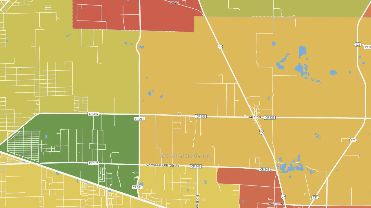 Raleigh, FL Map of Burglary Rates