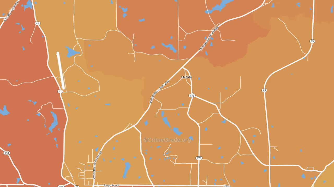Raleigh, GA Map of Burglary Rates