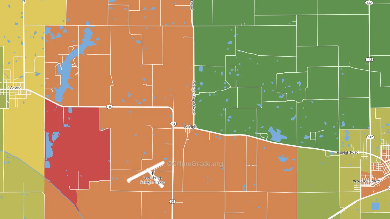 Raleigh, IL Map of Burglary Rates